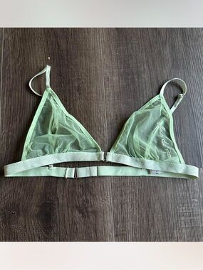 Fleur du Mal Sheer Mesh Triangle Bralette in Light Green, Size XS Women’s